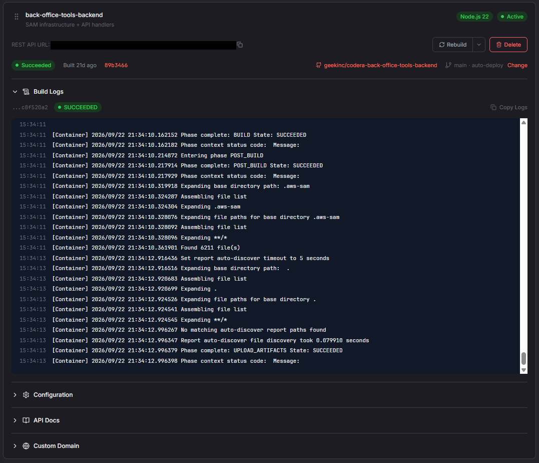 Push to deploy, with full build logs for every module.